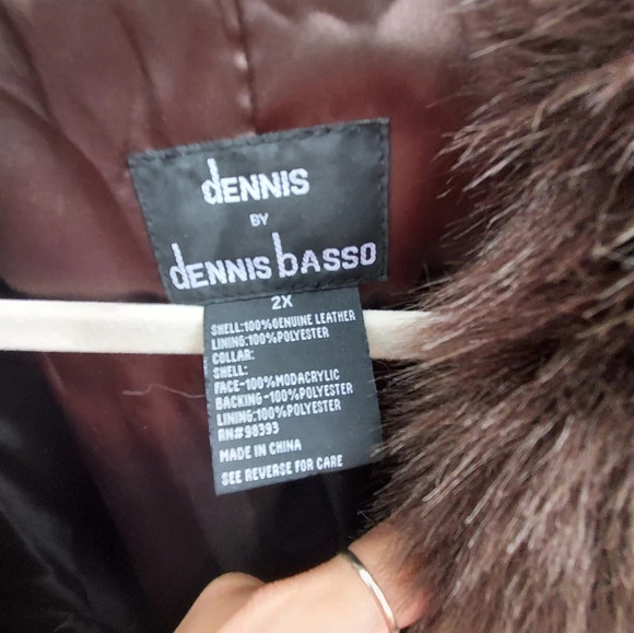 Dennis Basso Plus Size Leather Suede Laser Cut Faux Fur Collar Coat - Picture 6 of 7